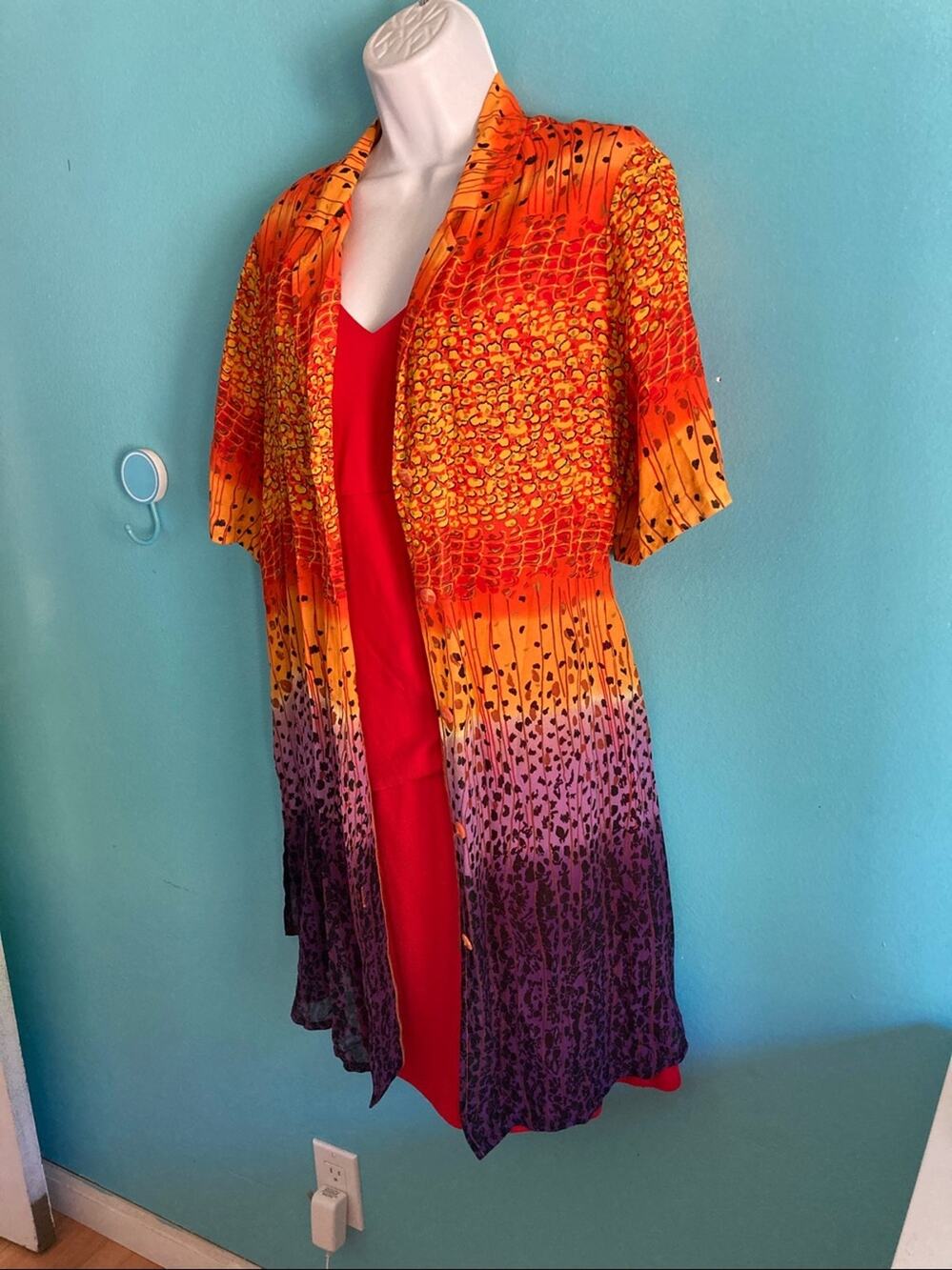 Vintage Sunflare Colorful Viscose Top Womans Size M Jutta Friemann with Flaws